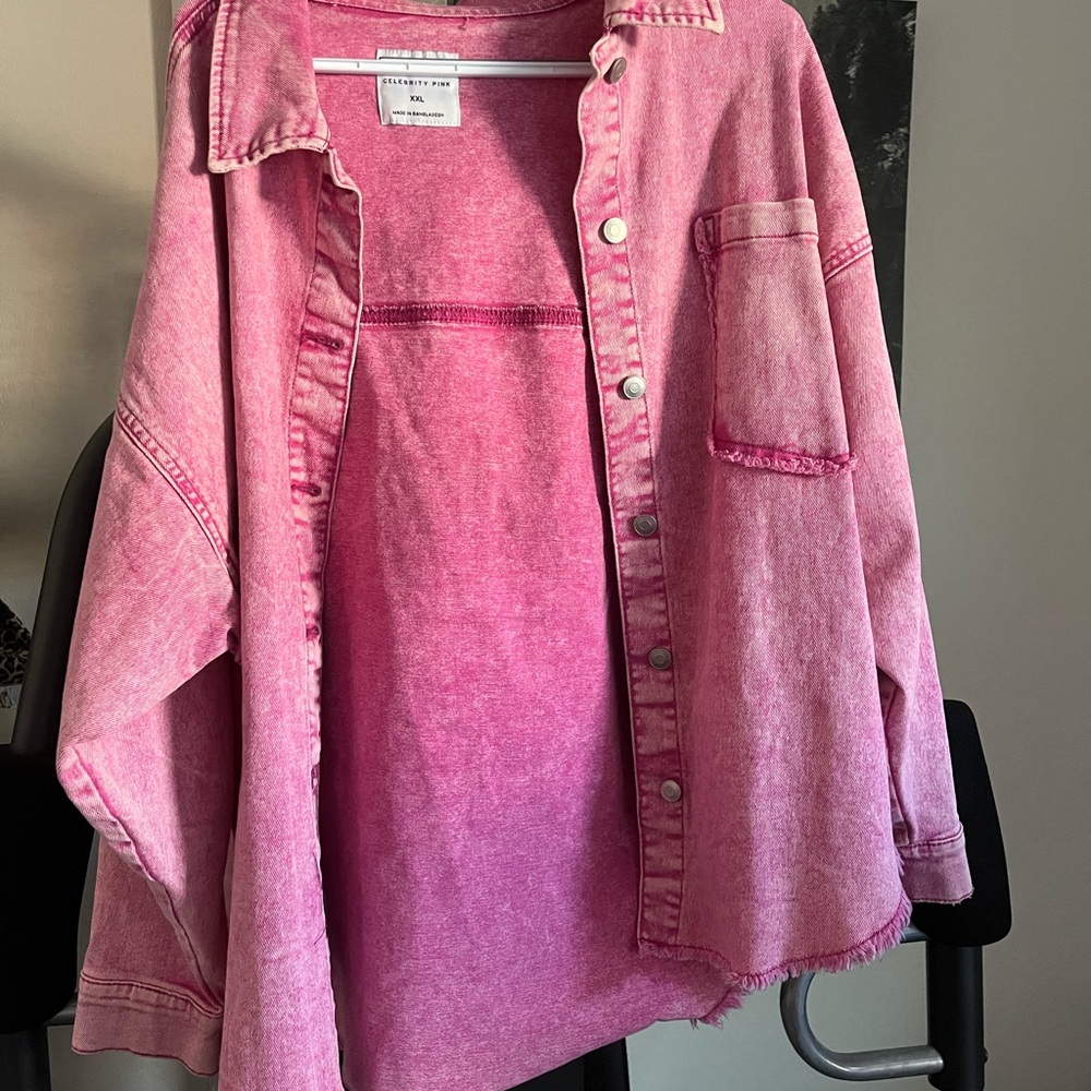 Pink Denim Button-Up Shirt